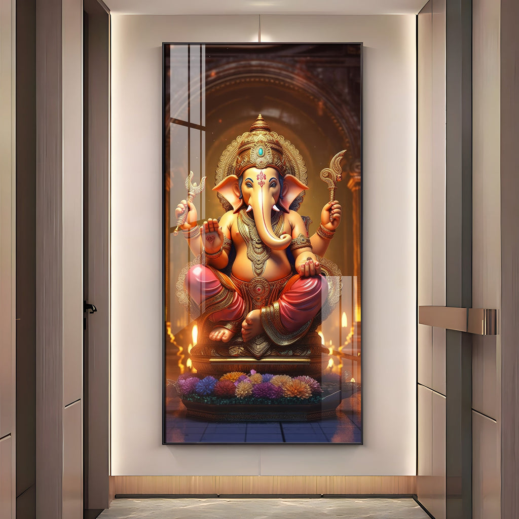 Jai Shree Ganesh Premium Acrylic Vertical Wall Art