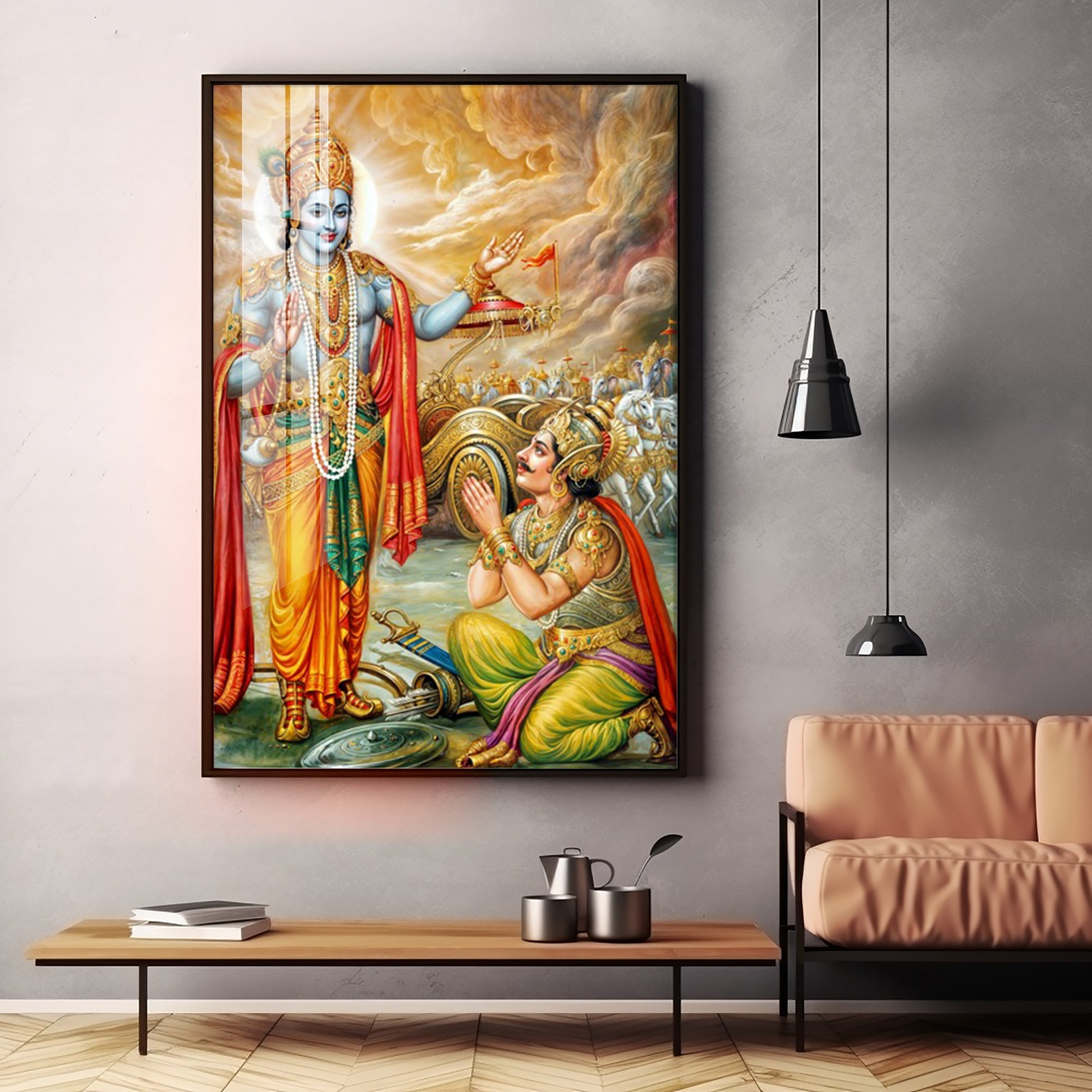 Lord Krishna & Arjuna Premium Acrylic Vertical Wall Art