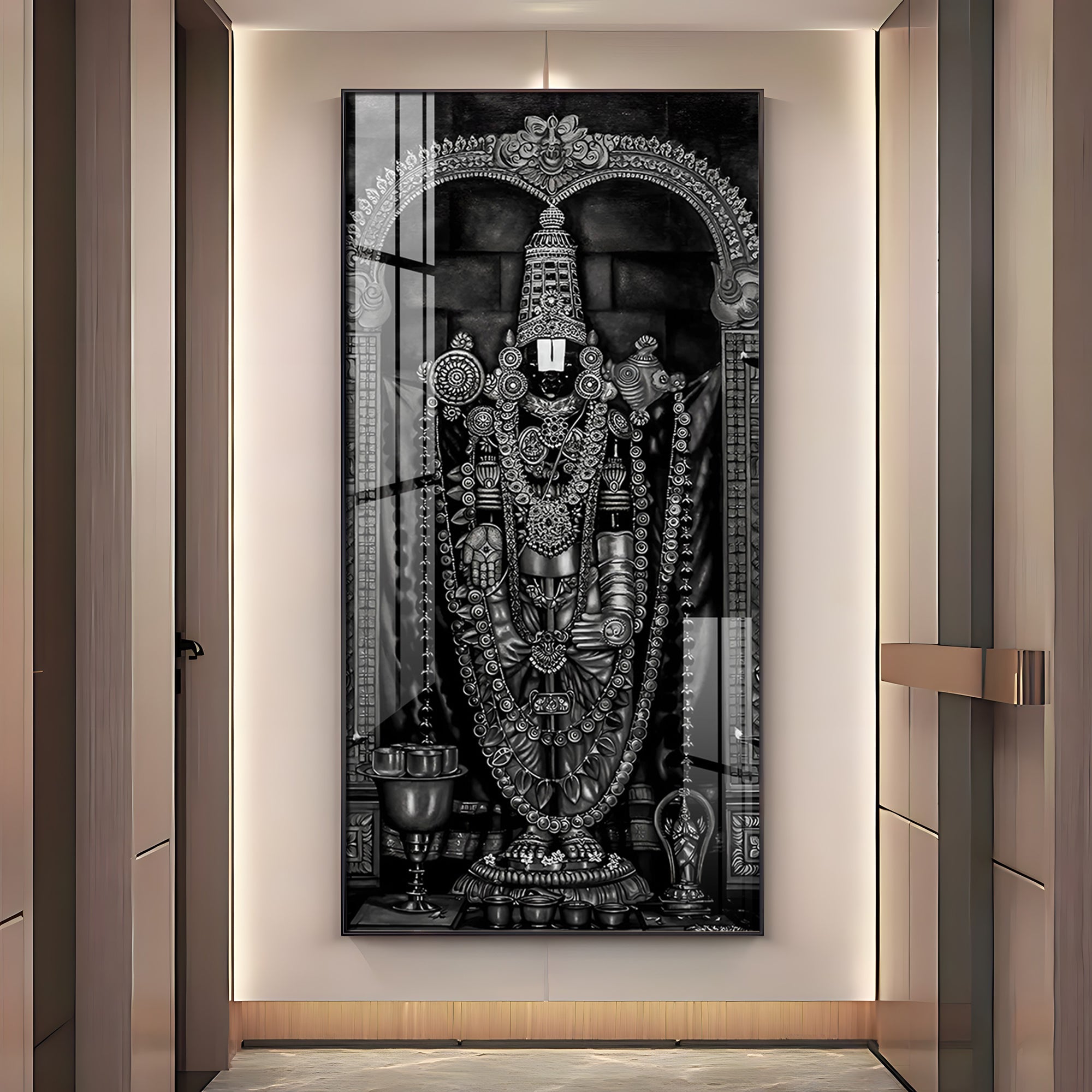 Tirupati Balaji In Charcoal & Graphite Finish Premium Acrylic Vertical Wall Art