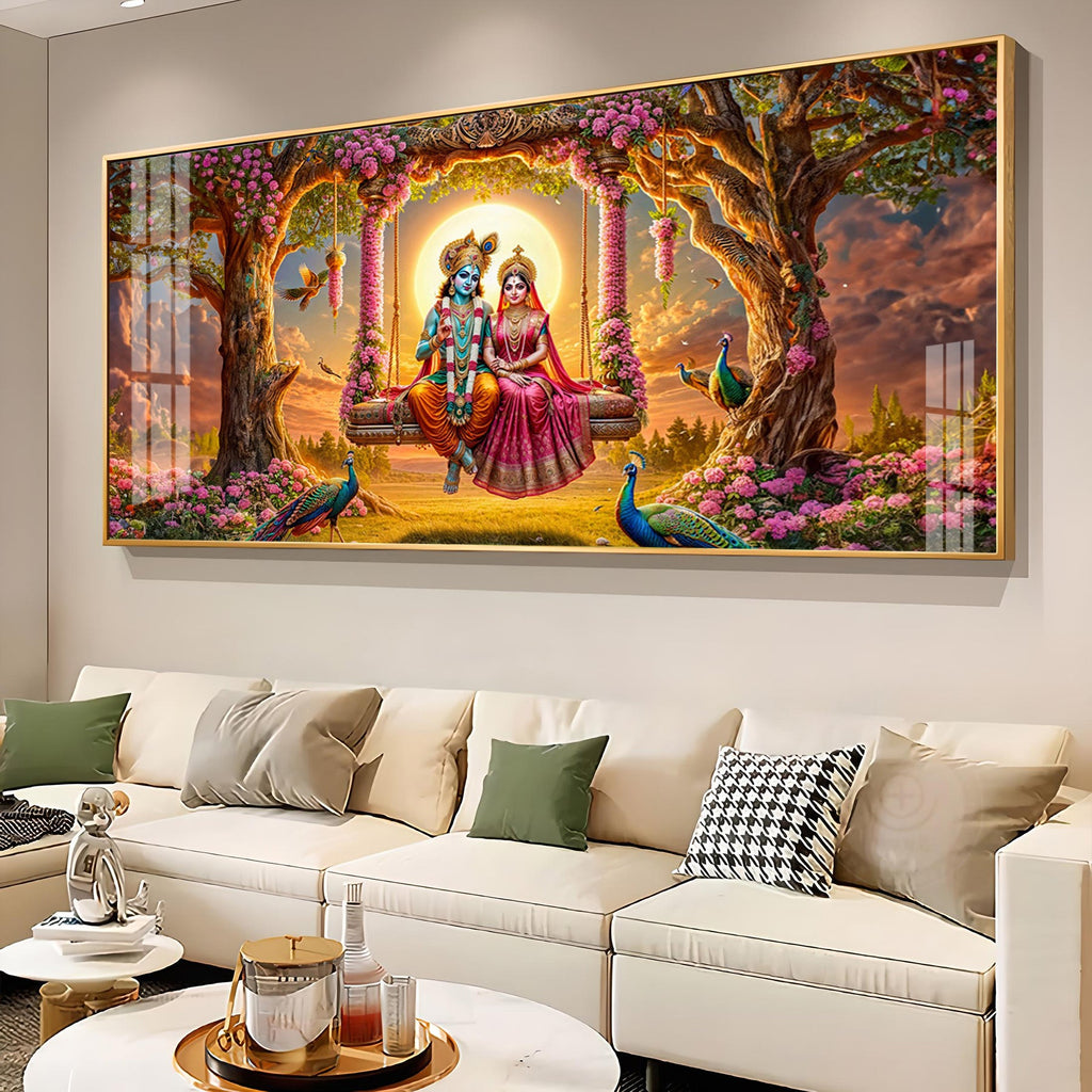 Krishna and Radha SeeSaw Premium Acrylic Horizontal Wall Art