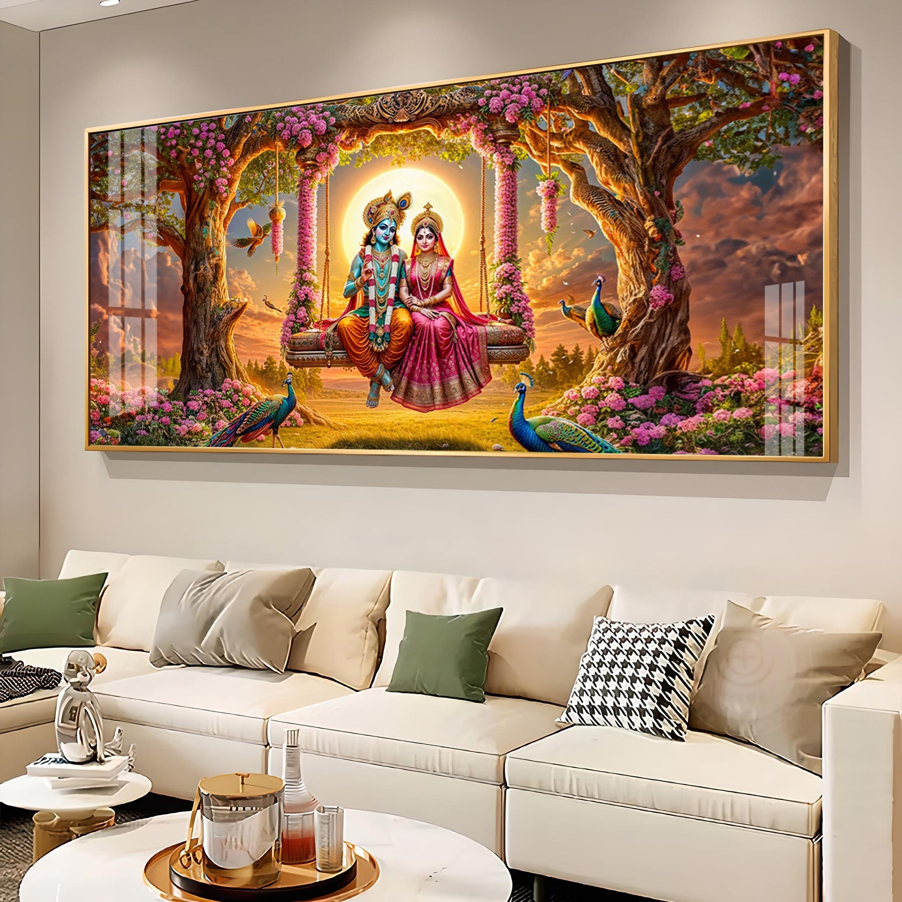 Krishna and Radha SeeSaw Premium Acrylic Horizontal Wall Art