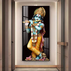 Lord Krishna With Flute Premium Acrylic Vertical Wall Art