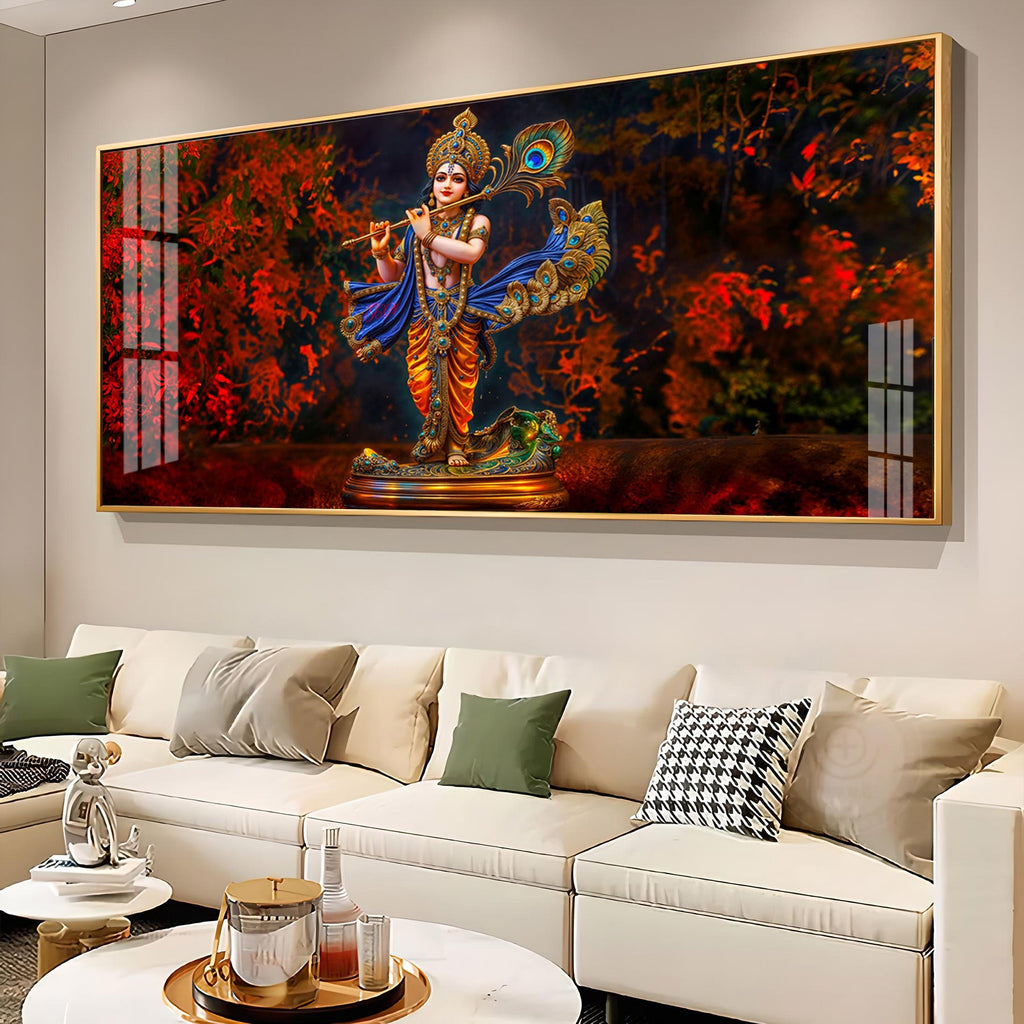 Little Keshava With Flute Premium Acrylic Horizontal Wall Art