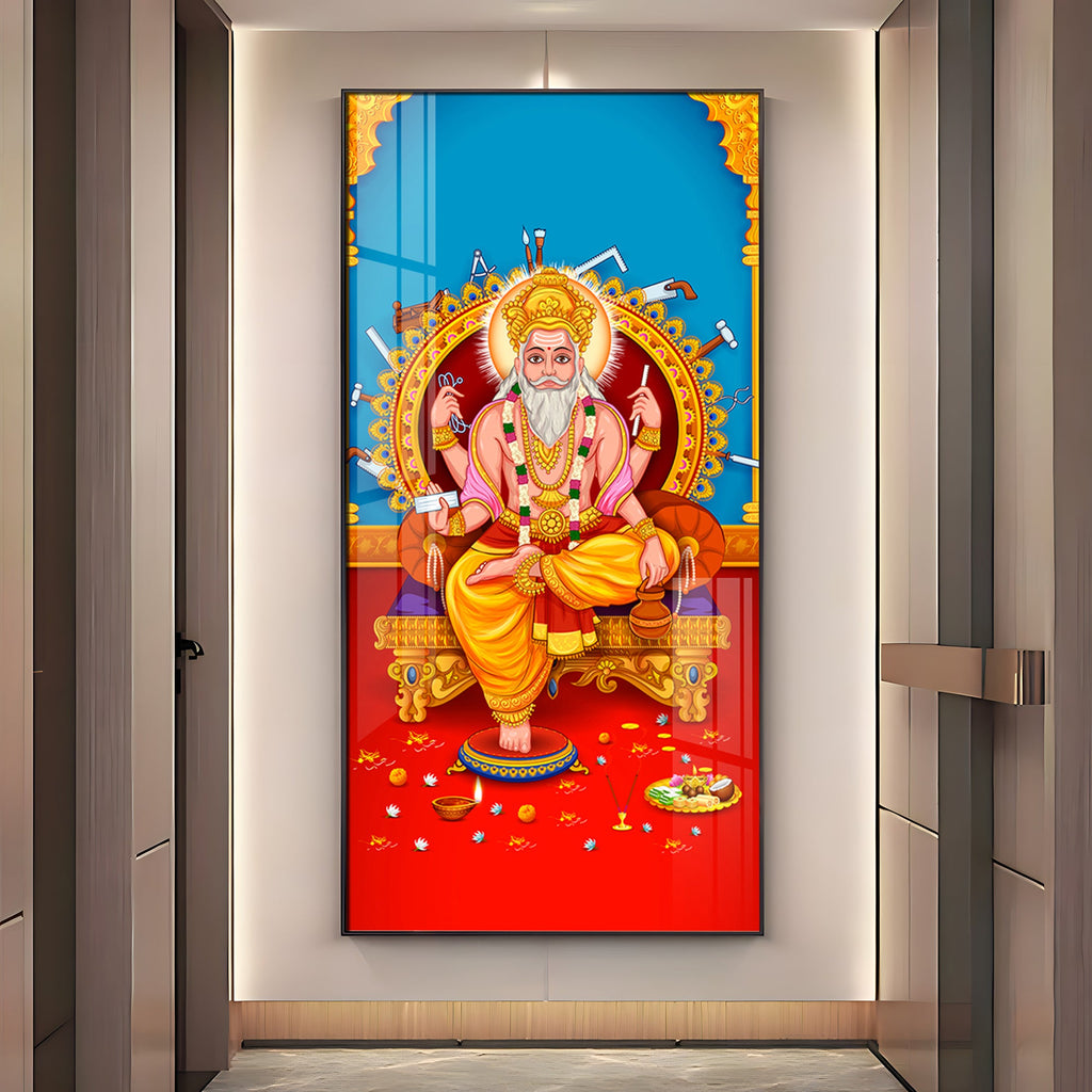 Lord Vishwakarma Premium Acrylic Vertical Wall Art