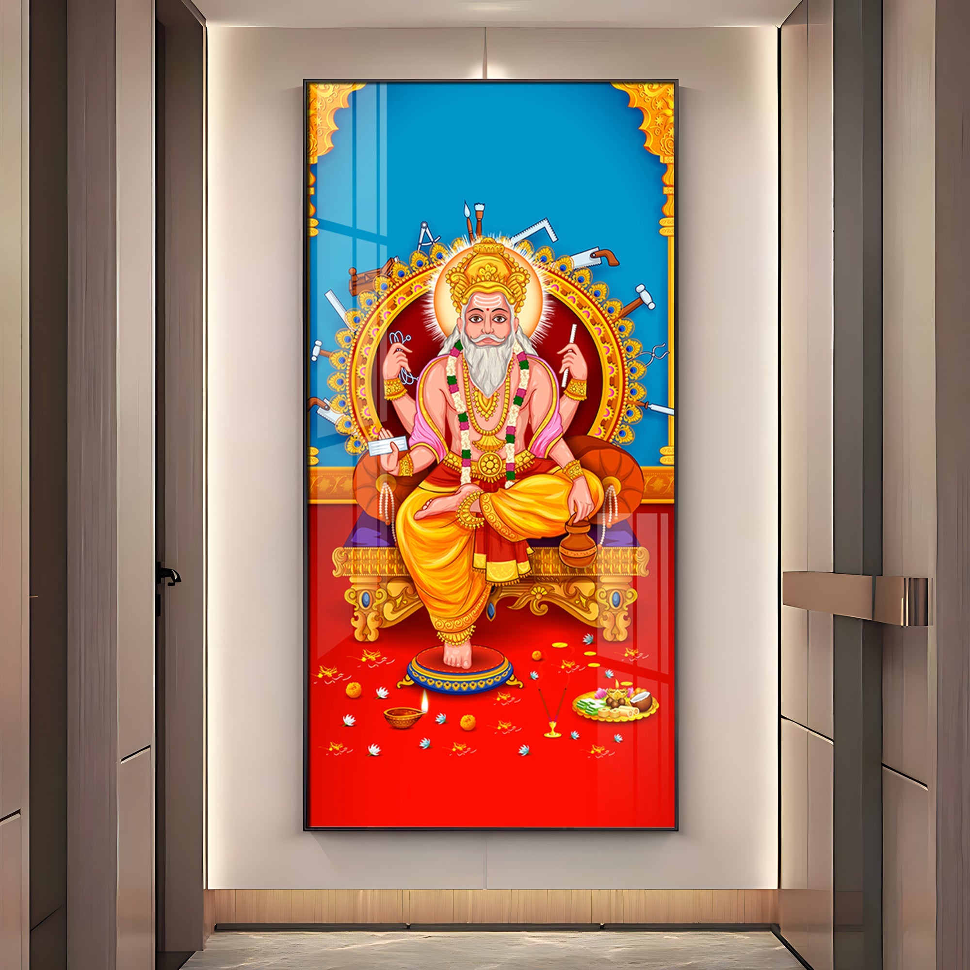 Lord Vishwakarma Premium Acrylic Vertical Wall Art