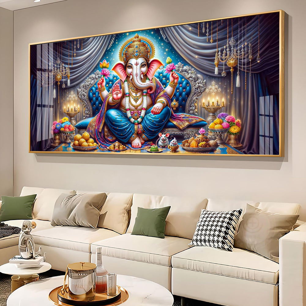 Lord Ganesha With Laddu Premium Acrylic Horizontal Wall Art
