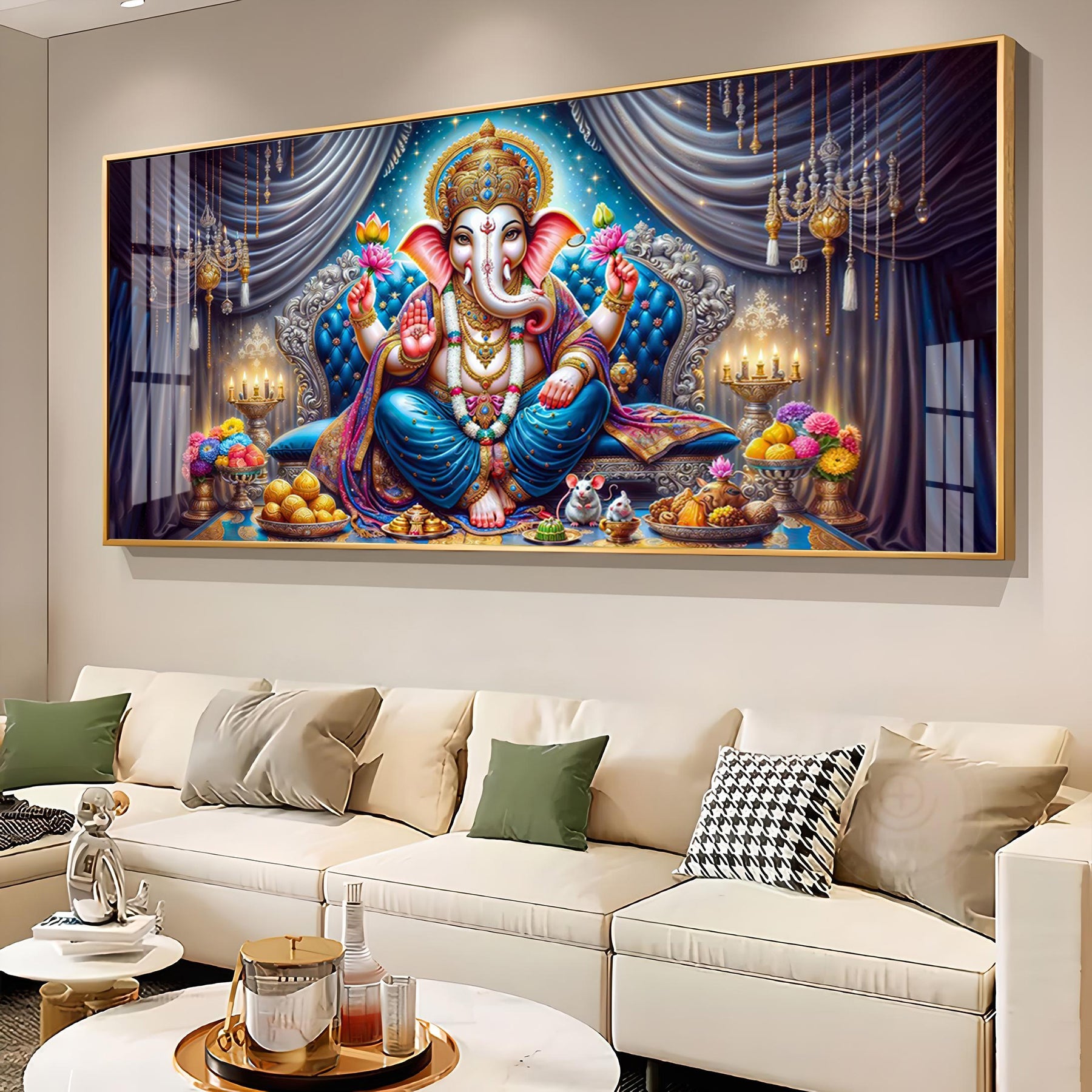 Lord Ganesha With Laddu Premium Acrylic Horizontal Wall Art