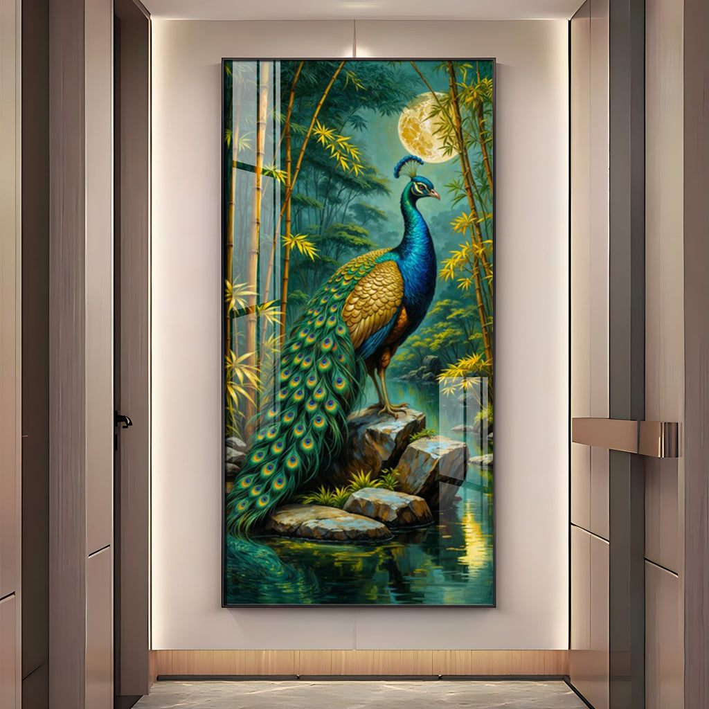 Forest Peacock Premium Acrylic Vertical Wall Art