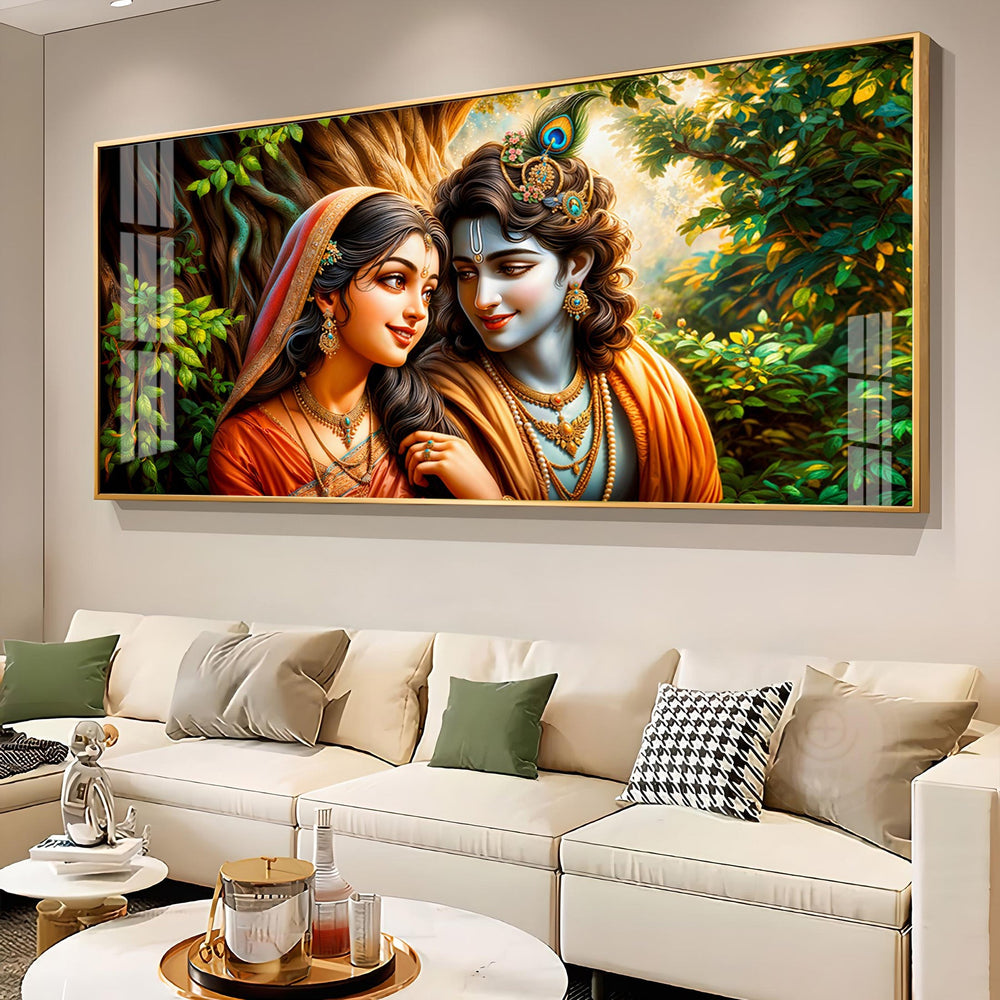 Krishna and Radha in Tranquility Premium Acrylic Horizontal Wall Art