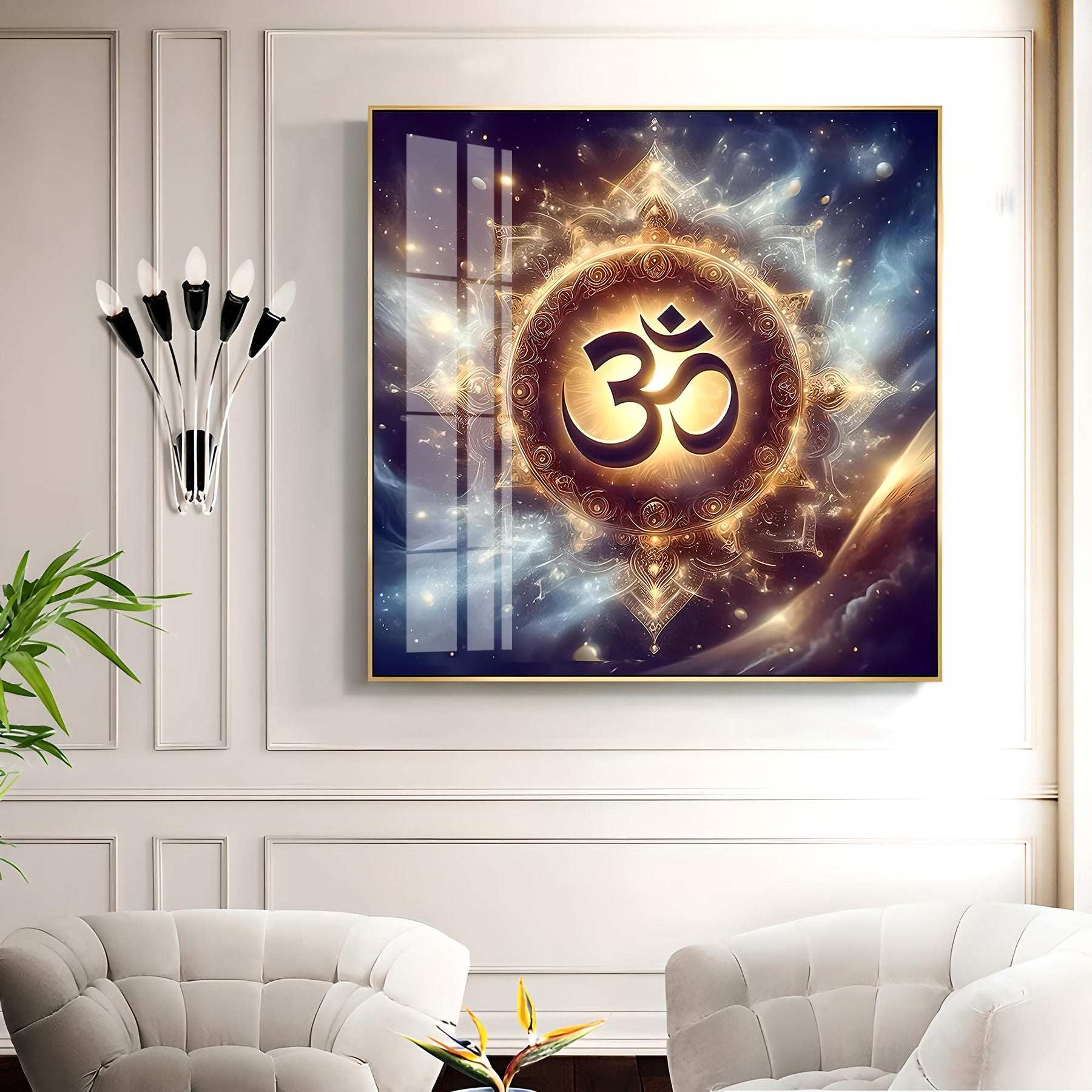 Golden Om Illumination Premium Acrylic Square Wall Art