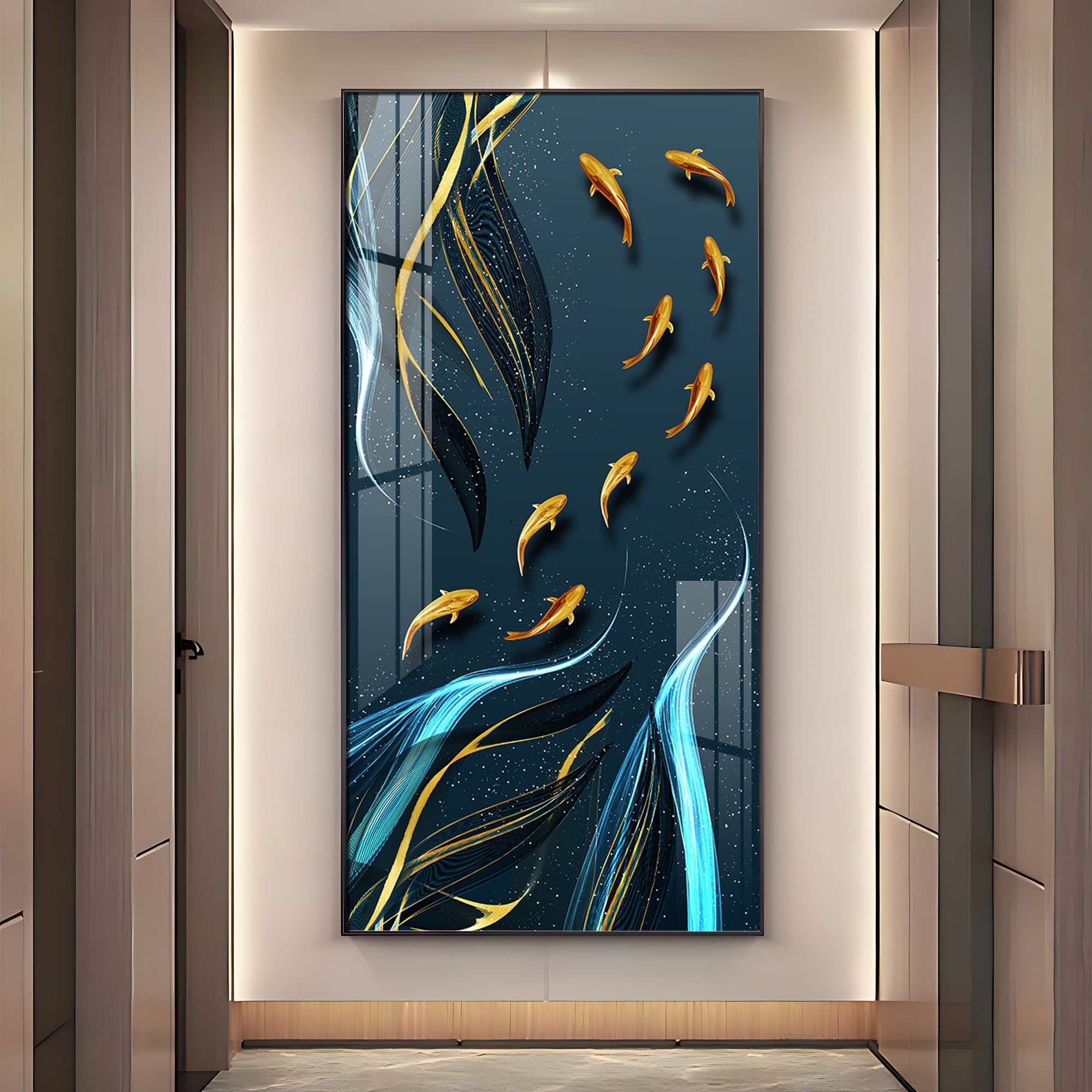 Golden Koi Fish Premium Acrylic Vertical Wall Art