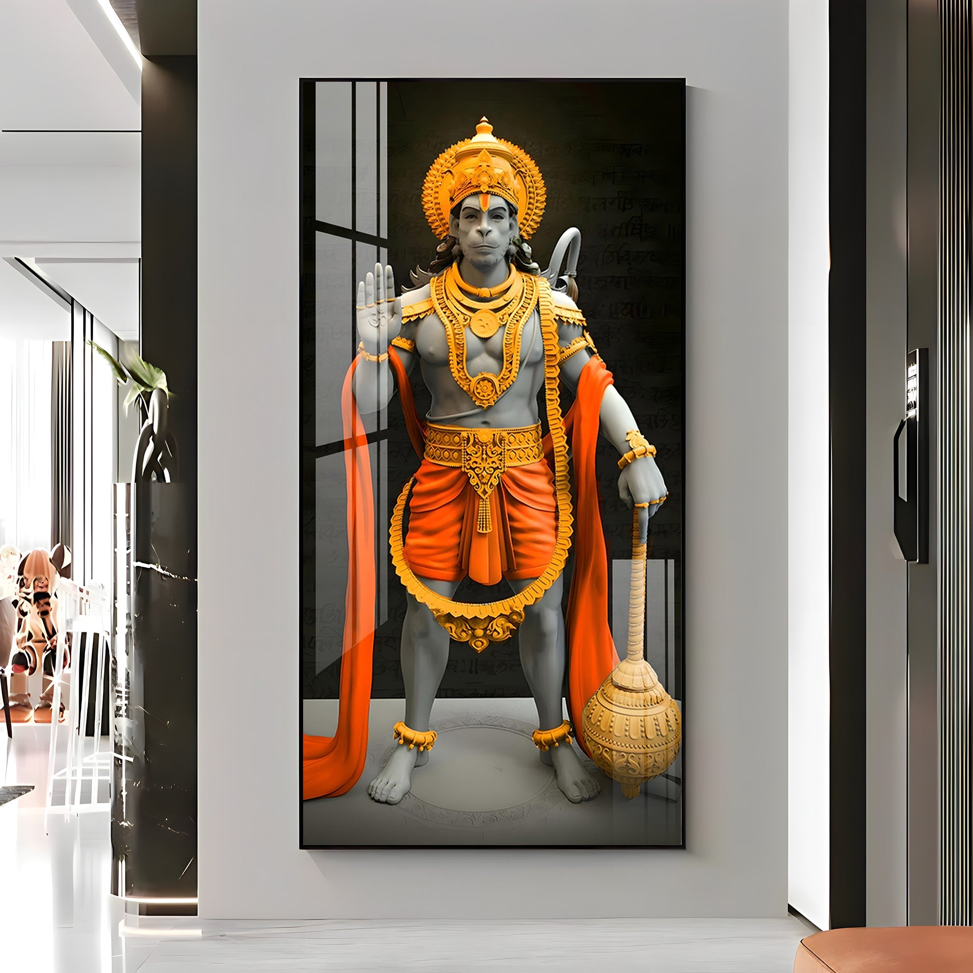 Cheeranjivi Hanuman Premium Acrylic Vertical Wall Art