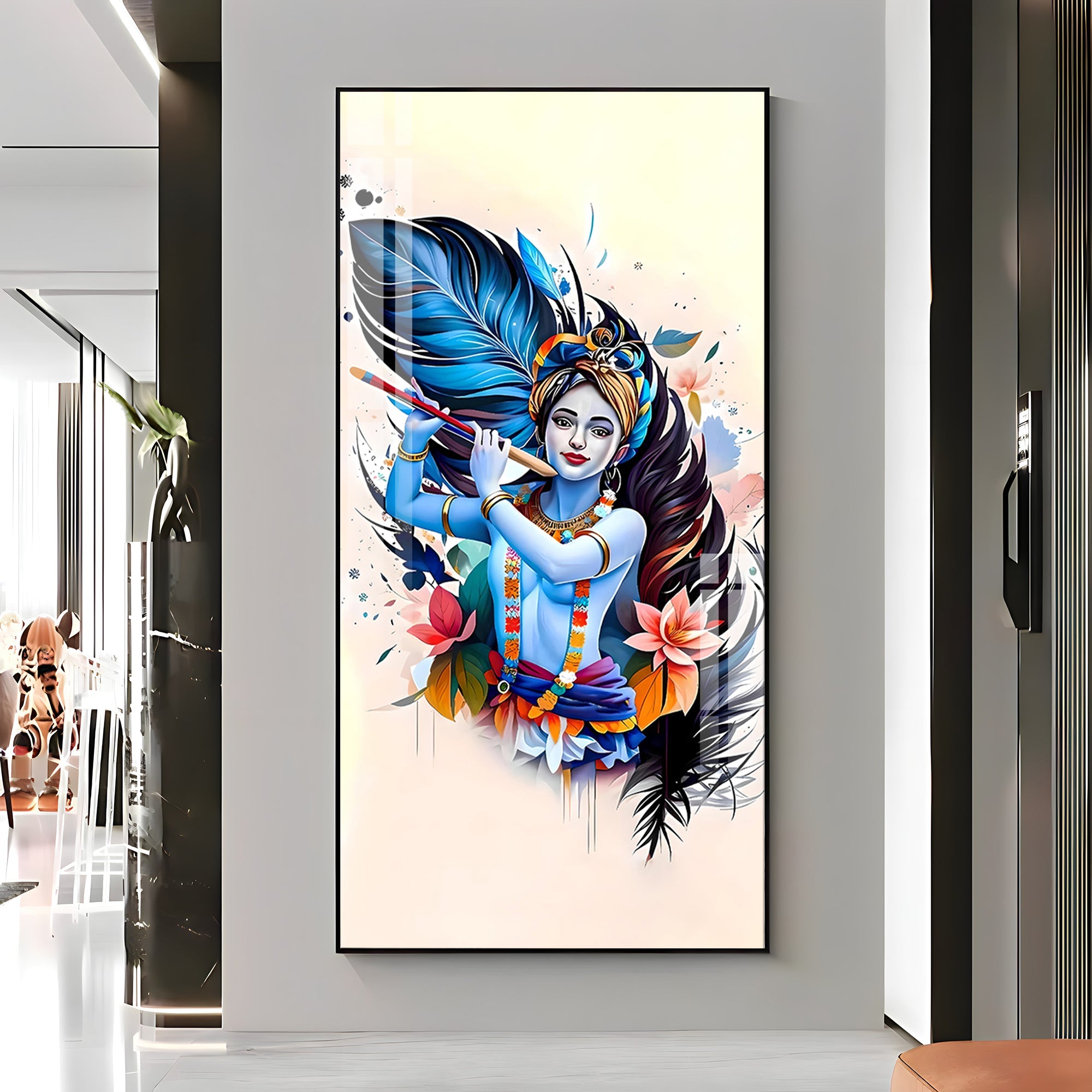 Colorful Krishna Premium Acrylic Vertical Wall Art