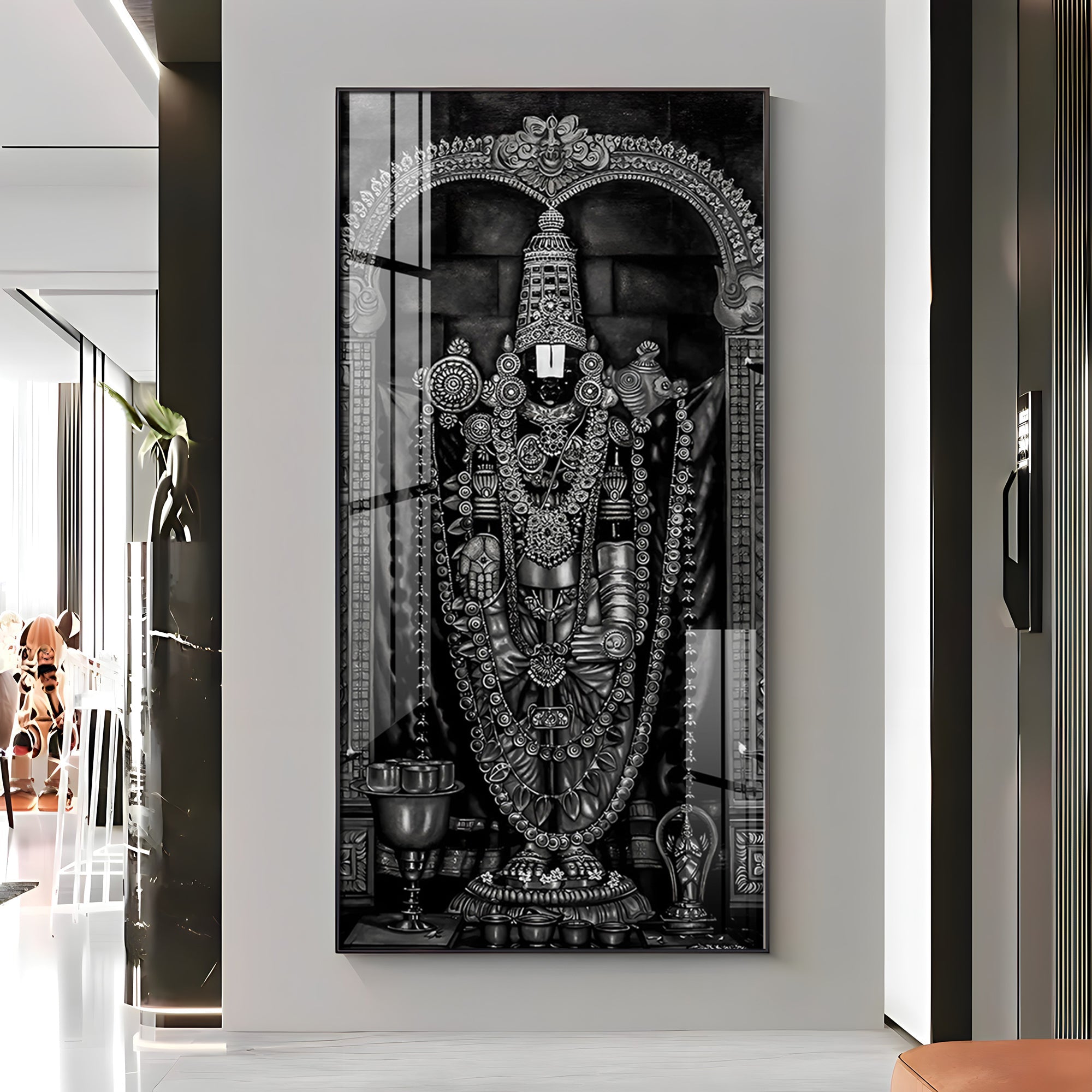 Tirupati Balaji In Charcoal & Graphite Finish Premium Acrylic Vertical Wall Art