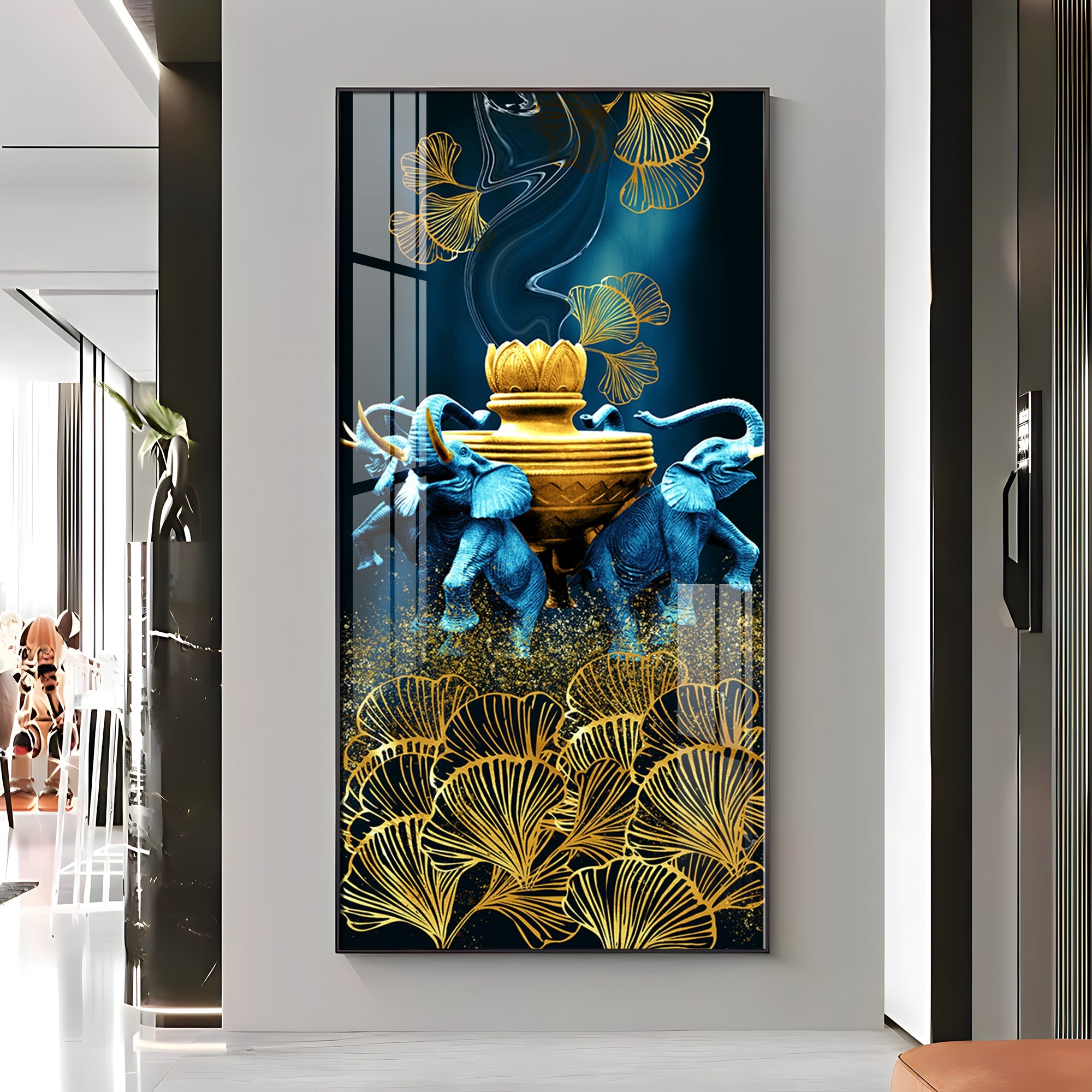 Elephant & Leaf Premium Acrylic Vertical Wall Art