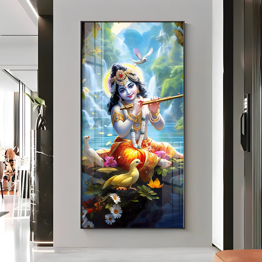 Joyful Krishna Premium Acrylic Vertical Wall Art