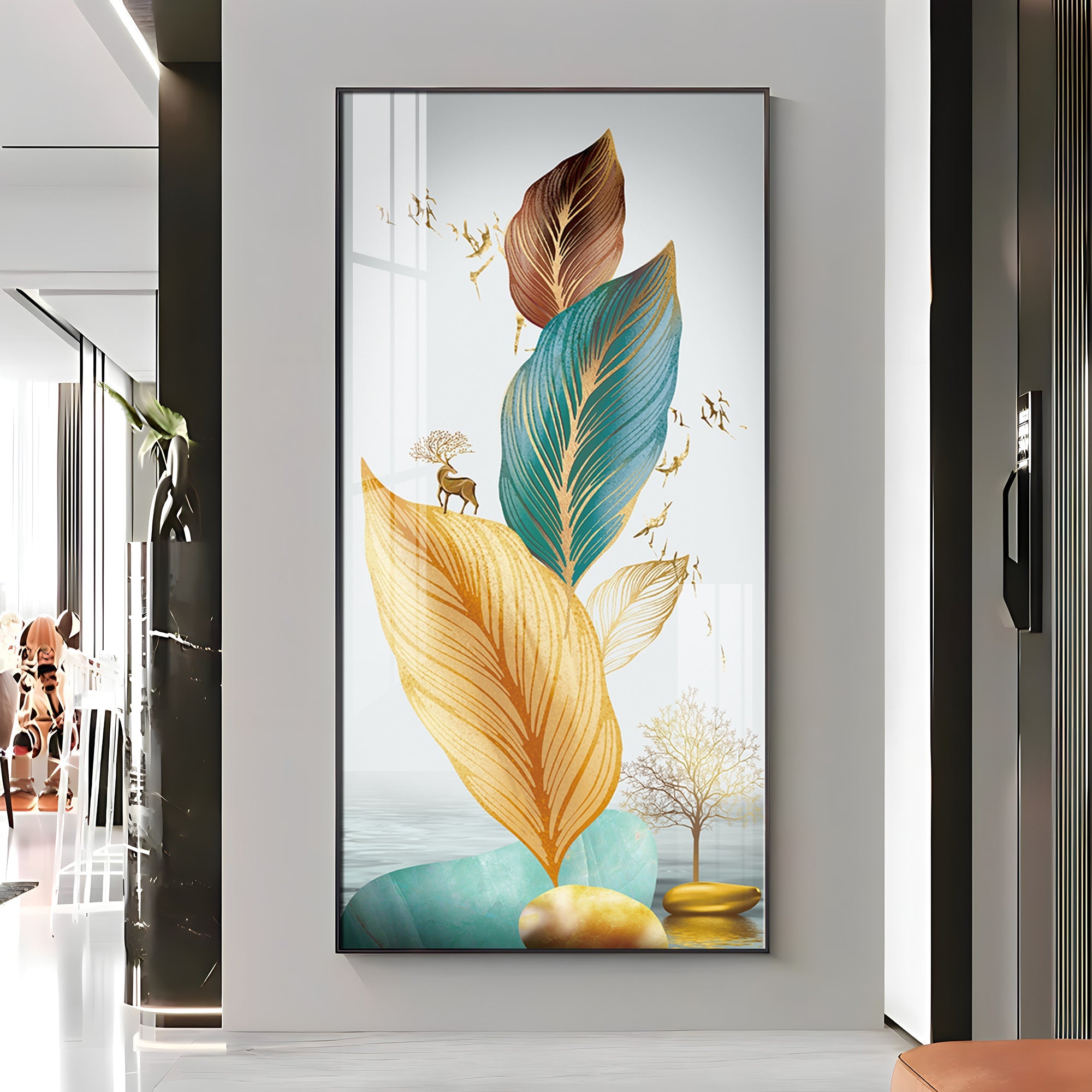 Colorful Feathers Premium Acrylic Vertical Wall Art