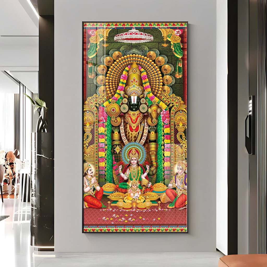Lord Venkateswara With Lakshmi Ji Premium Acrylic Vertical Wall Art