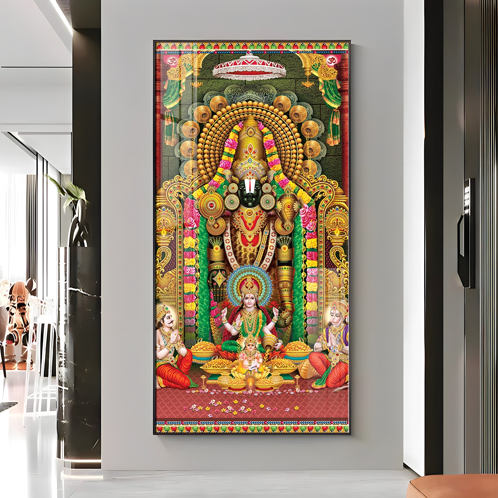 Lord Venkateswara With Lakshmi Ji Premium Acrylic Vertical Wall Art