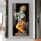 Lord Krishna With Flute Premium Acrylic Vertical Wall Art