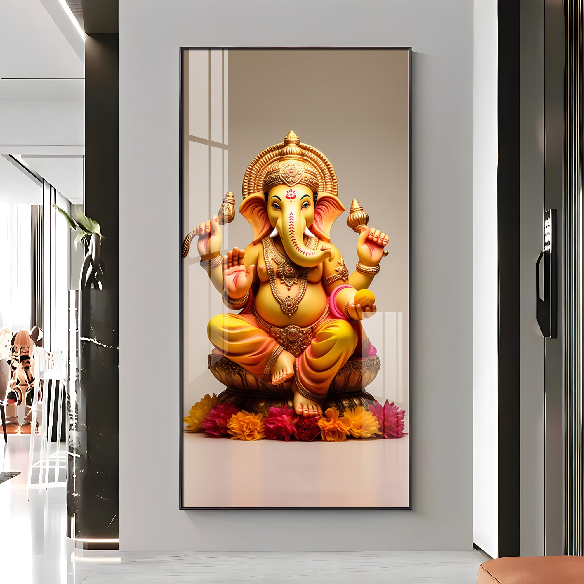 Lord Ganpati Premium Acrylic Vertical Wall Art