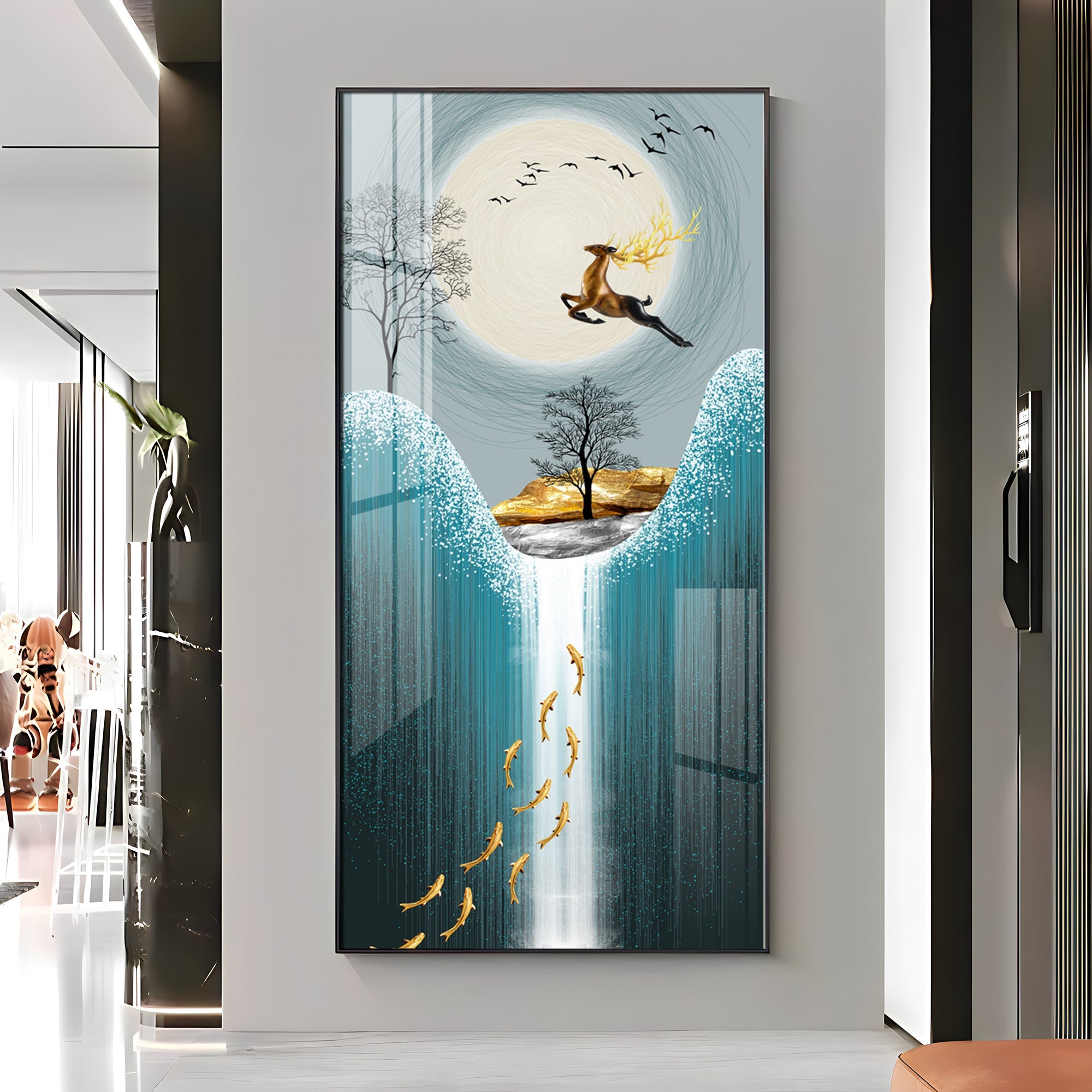 Jolly Jumping Deer Premium Vertical Acrylic Wall Art