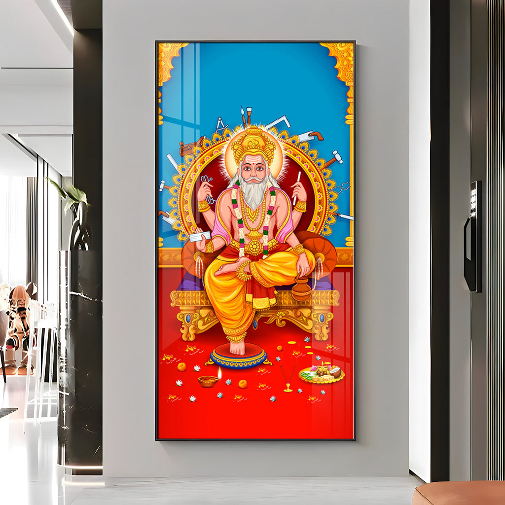 Lord Vishwakarma Premium Acrylic Vertical Wall Art