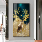 Deer With Golden Antlers Premium Acrylic Vertical Wall Art