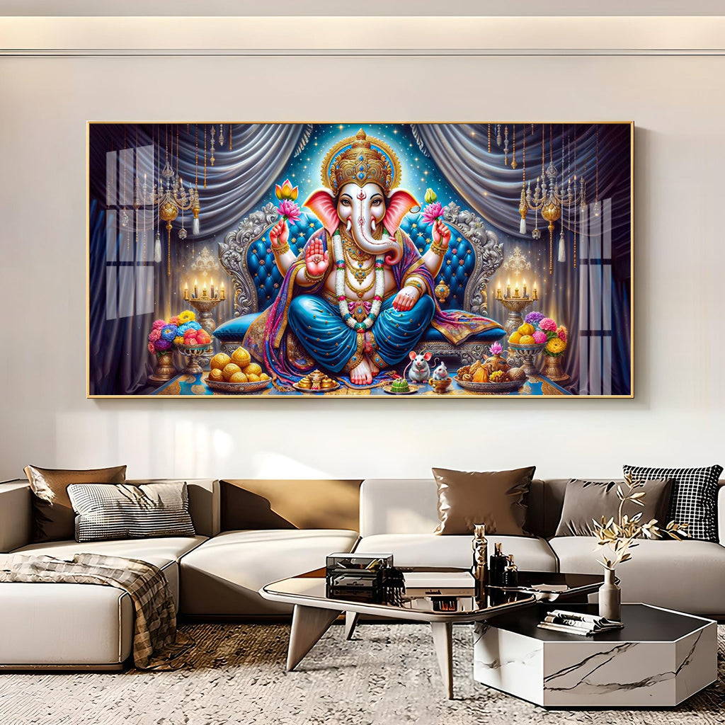 Lord Ganesha With Laddu Premium Acrylic Horizontal Wall Art