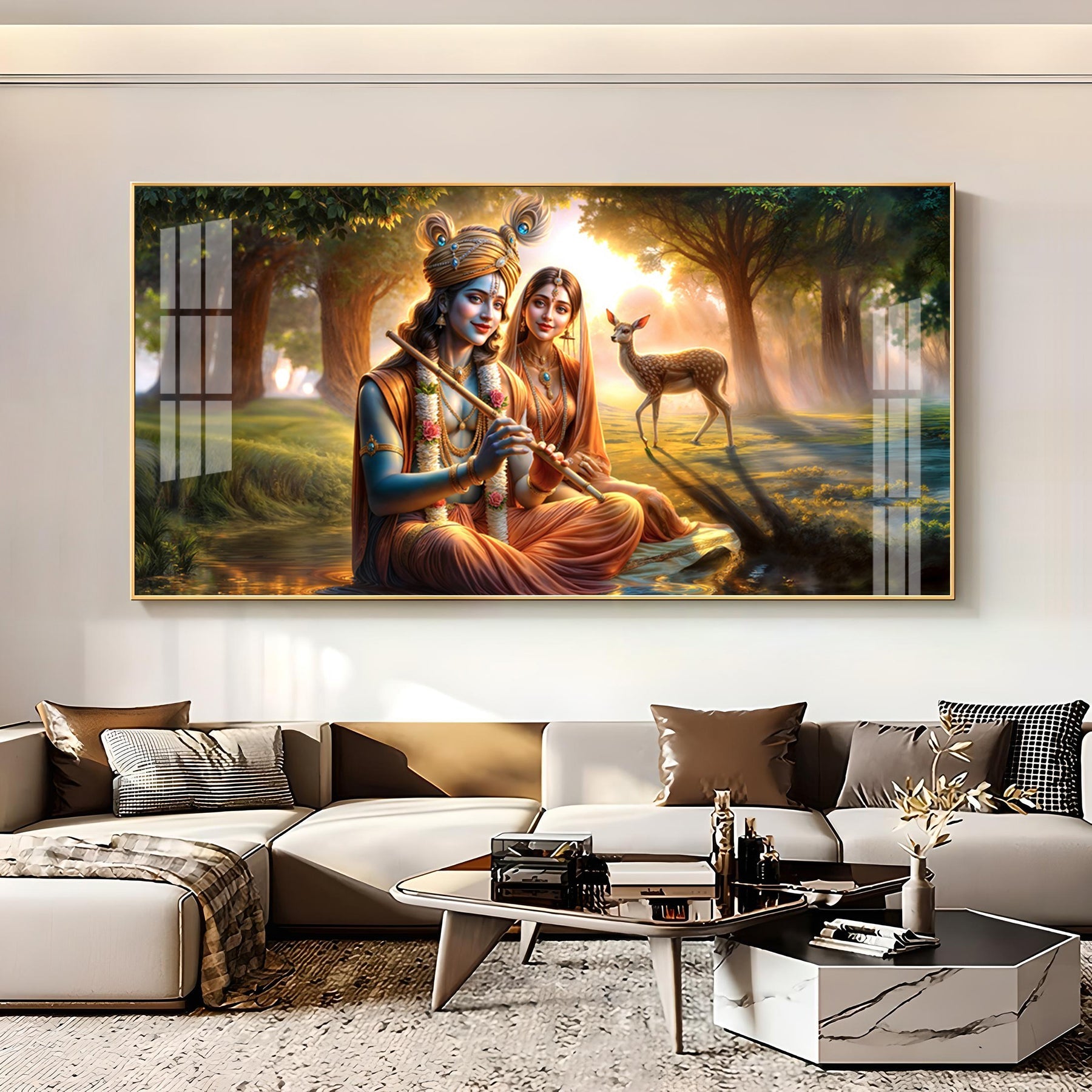 Krishna and Radha Living Portrait Premium Acrylic Horizontal Wall Art