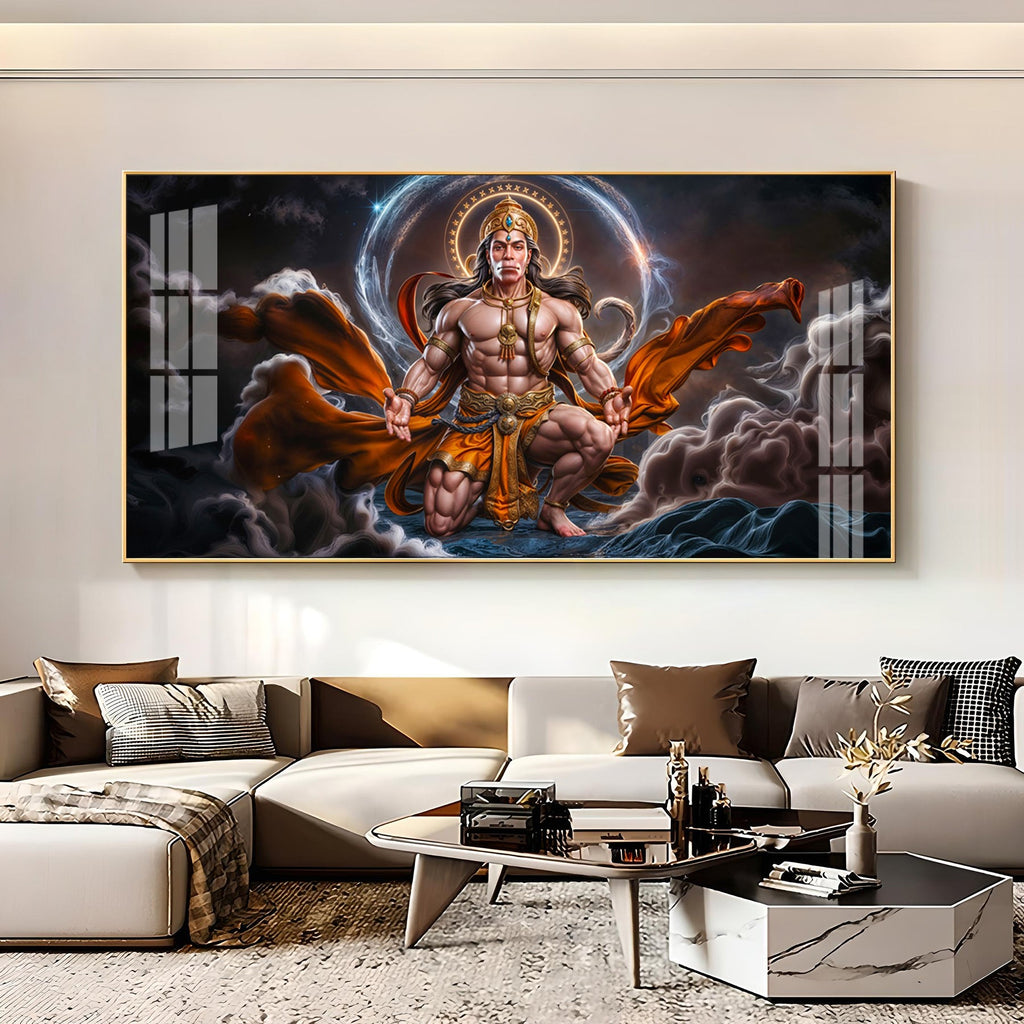 Ethereal Guardian Hanuman Premium Acrylic Horizontal Wall Art