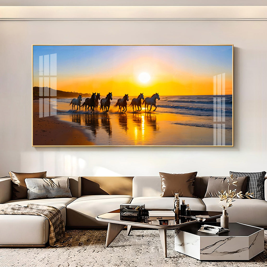 Running horses In Seaside Stallion Premium Acrylic Horizontal Wall Art