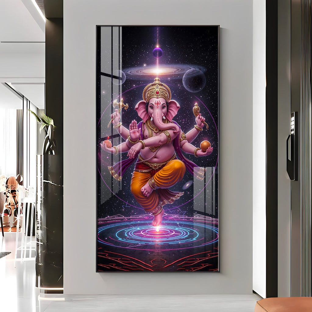 Ganesha's Celestial Embrace Premium Acrylic Vertical Wall Art
