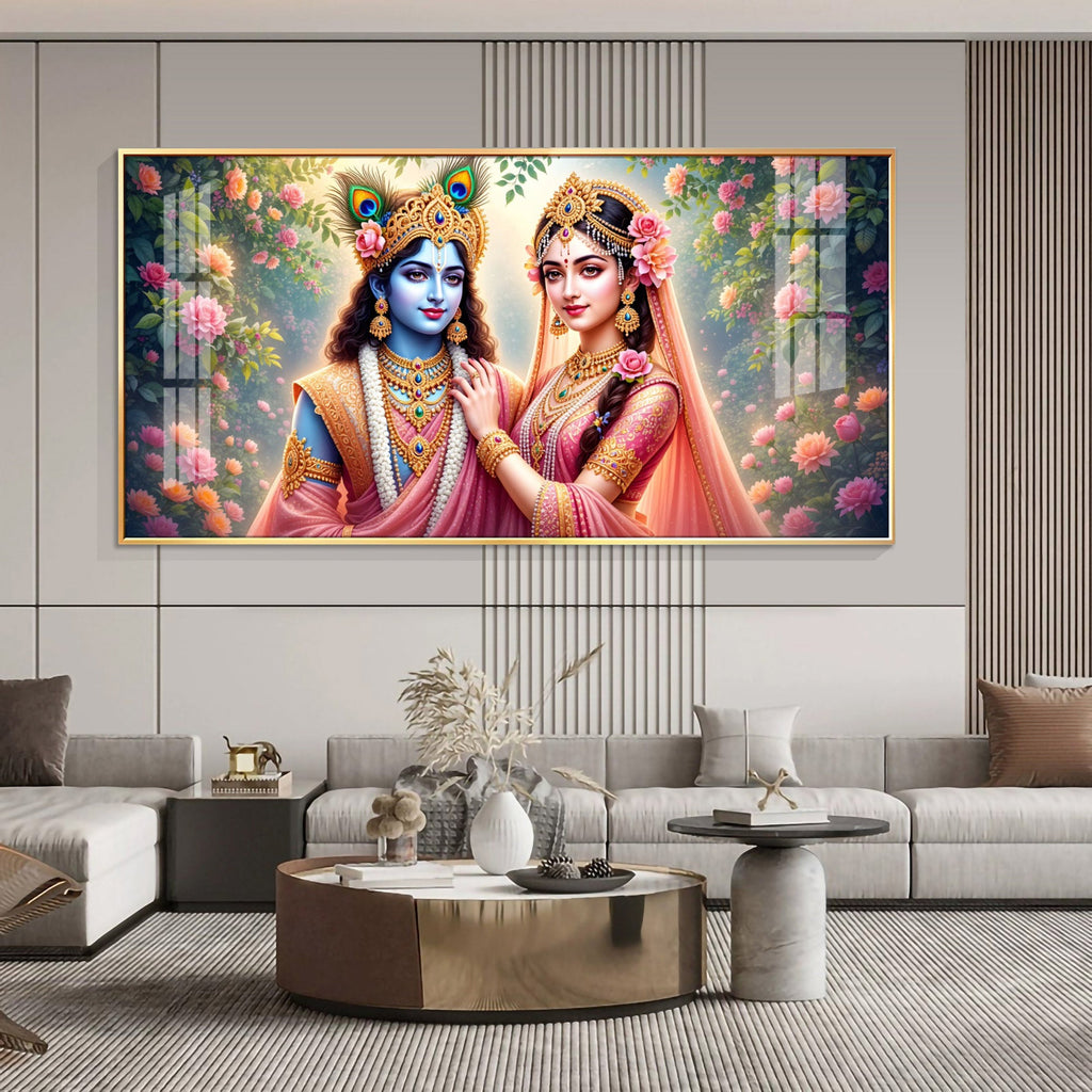 Radha Rani With Krishna Premium Acrylic Horizontal Wall Art
