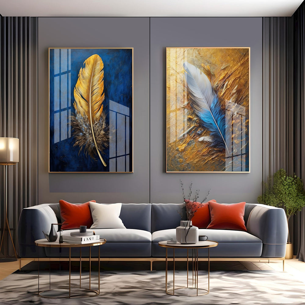 Feathered Elegance Premium Acrylic Vertical Wall Art (Set Of 2)