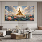 Peaceful Buddha On Lotus Premium Acrylic Horizontal Wall Art