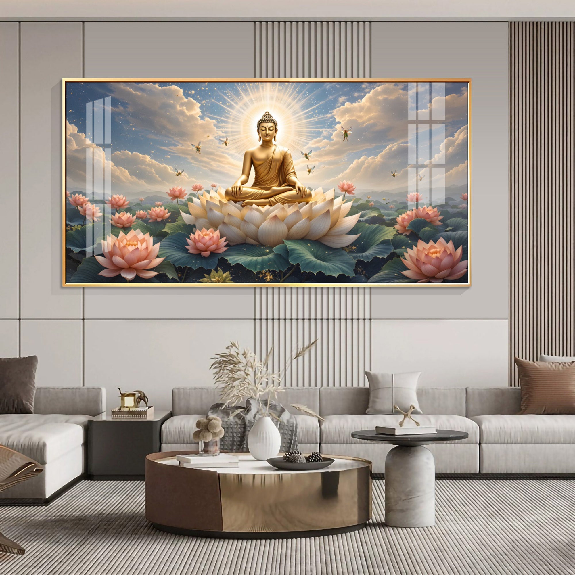 Peaceful Buddha On Lotus Premium Acrylic Horizontal Wall Art