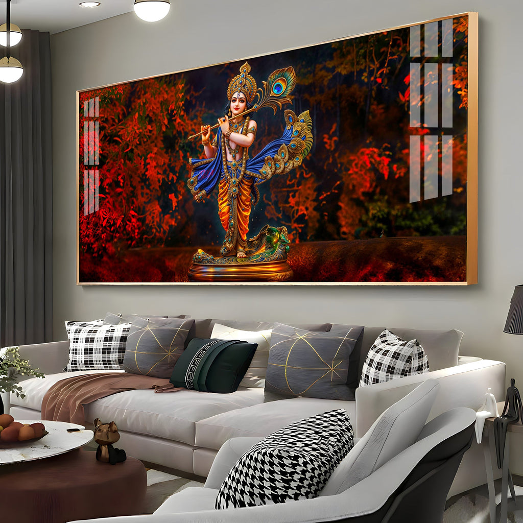 Little Keshava With Flute Premium Acrylic Horizontal Wall Art