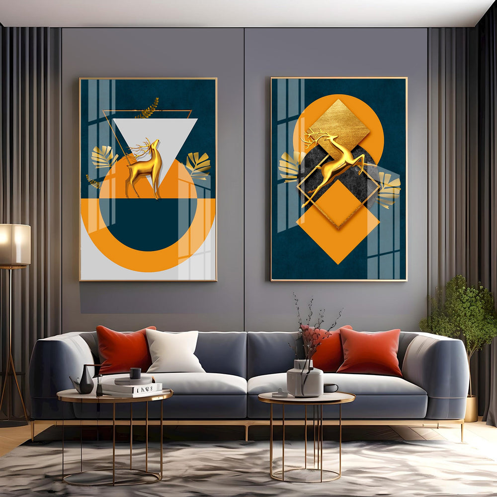 Geometric Splendor Premium Acrylic Vertical Wall Art (Set Of 2)
