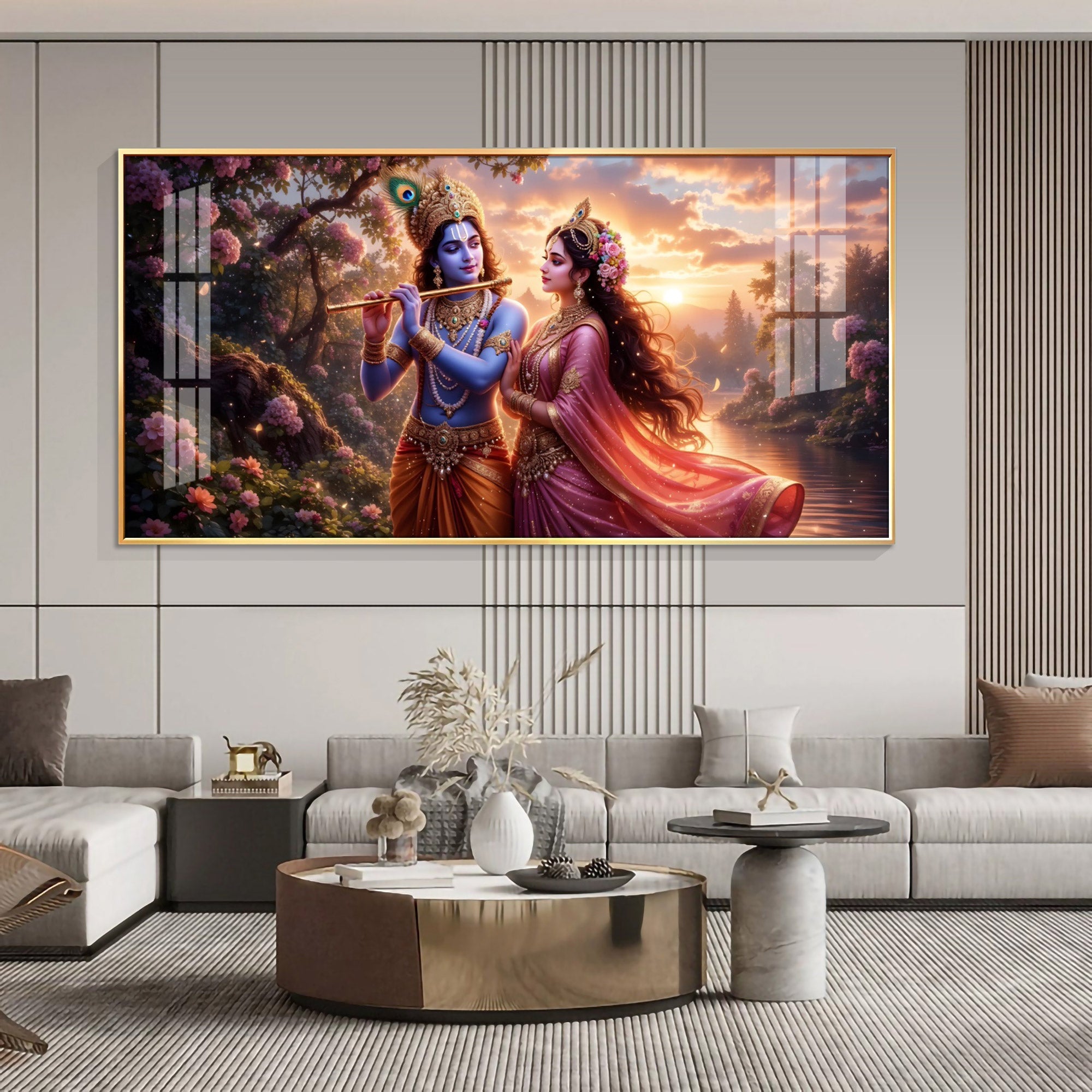 Radha Krishna Divine Love In Nature Premium Acrylic Horizontal Wall Art