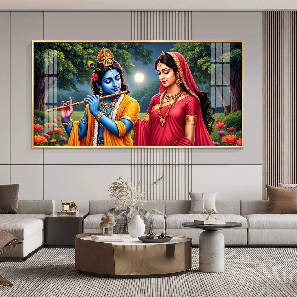 Krishna and Radha Mural Premium Acrylic Horizontal Wall Art