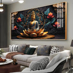 Buddha's Reflection With Sacred Lotus Premium Acrylic Horizontal Wall Art