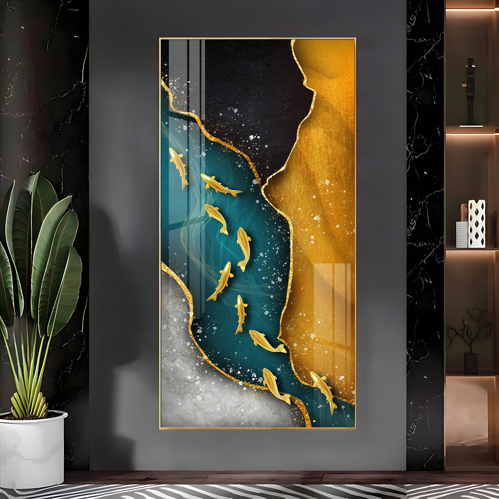 Nine Koi Fish Premium Acrylic Vertical Wall Art