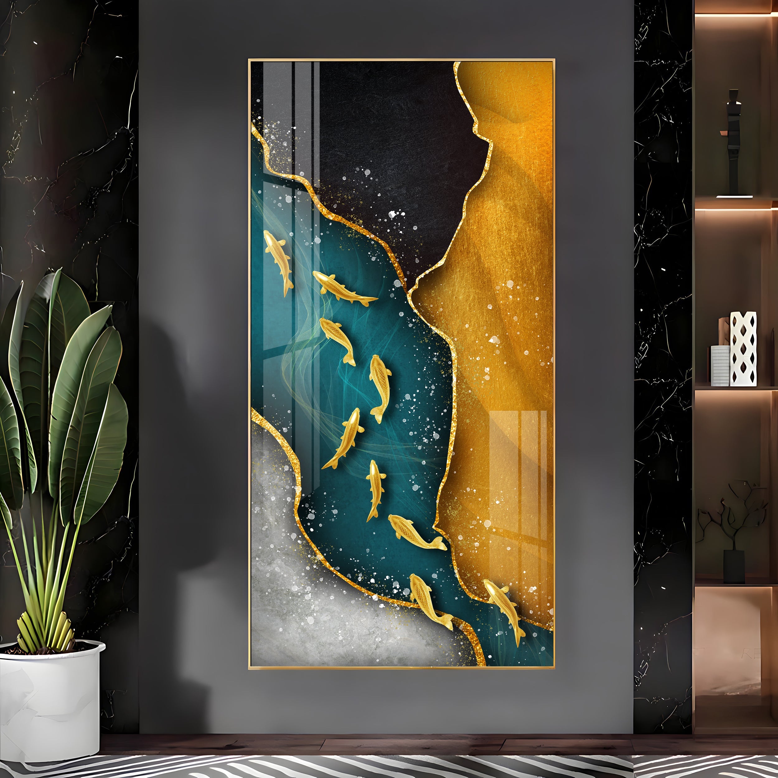 Nine Koi Fish Premium Acrylic Vertical Wall Art