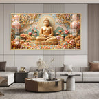 Golden Tranquility Of Buddha Premium Acrylic Horizontal Wall Art