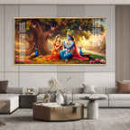 Radha Krishna In Sunset Forest Premium Acrylic Horizontal Wall Art