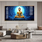 Buddha Bliss In Blue Aura Premium Acrylic Horizontal Wall Art