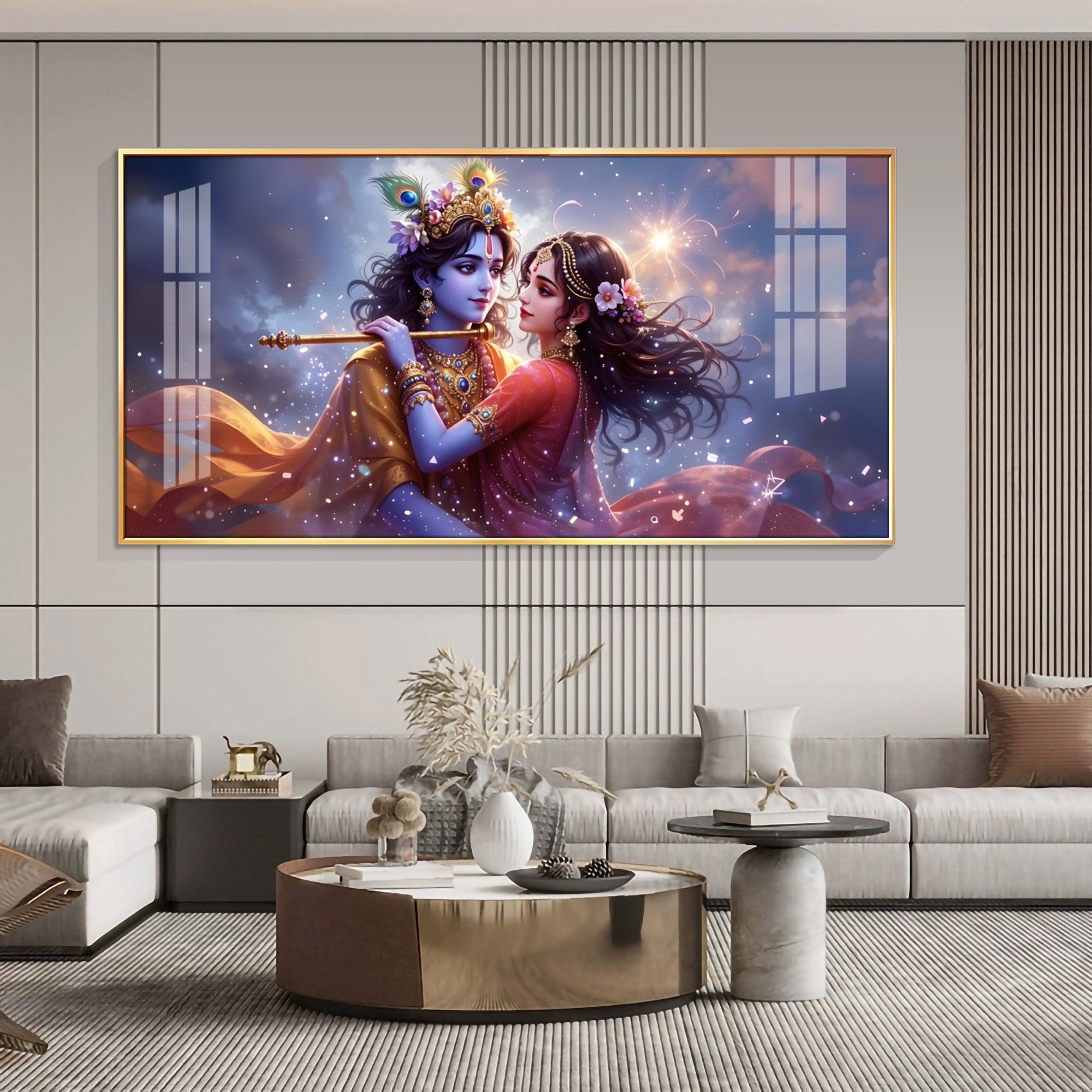 Radha Krishna Dancing Premium Acrylic Horizontal Wall Art