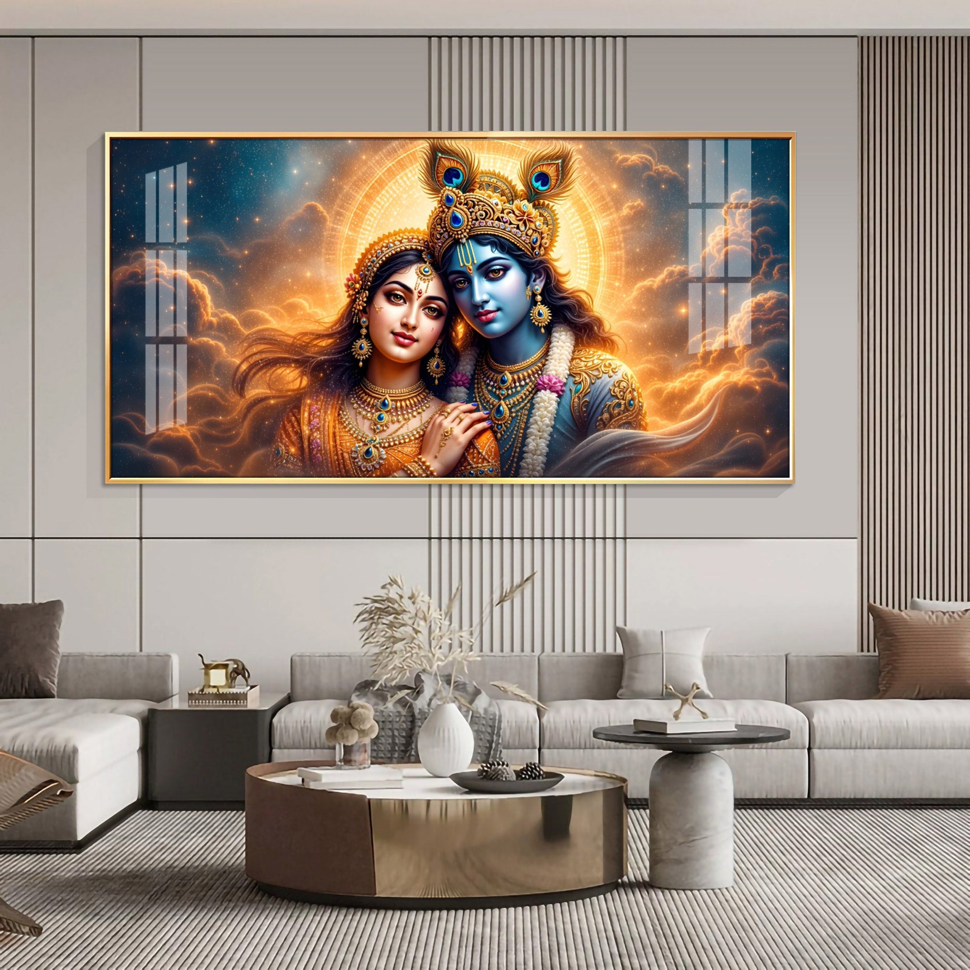 Divine Radha With Krishna Premium Acrylic Horizontal Wall Art