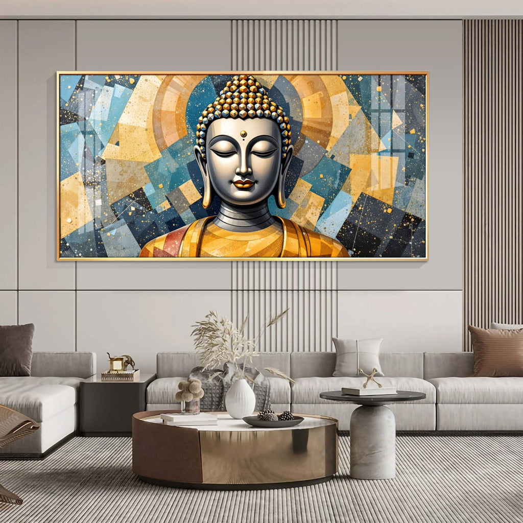 Abstract Buddha Face Portrait Premium Acrylic Horizontal Wall Art